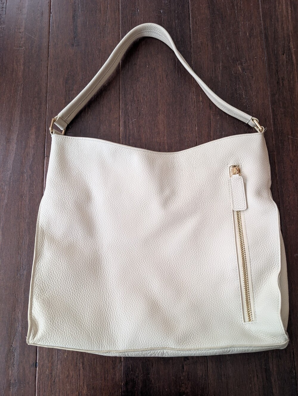 TOTE LE MONDE Leather Florence Slouch Shoulder Bag Ivory White $596
